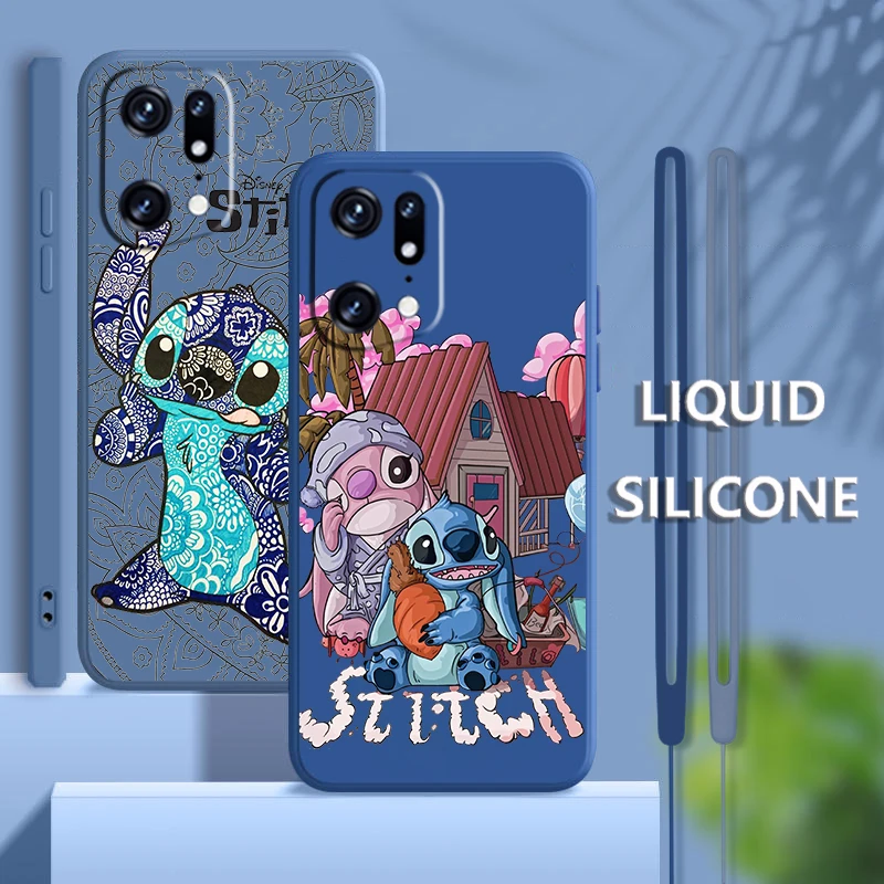

Cute Lilo Stitch Angel For OPPO Find X5 X3 X2 neo Pro Lite A5 A9 2020 A53 A53S A96 A94 A4G 5G Liquid Rope Phone Case Coque Capa