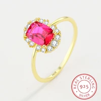 2022 new classic ruby diamond ring for women real s925 silver crystal zircon yellow gold color valentines day gift jewelry