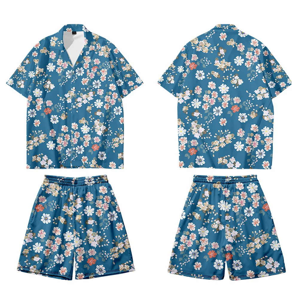 2PCS Couple Pajamas Sets Men Print Shirts&Shorts Turn-Down Collar T-Shirt Large Size 3XL4XL Summer New Thin Sleep Suit Home Wear