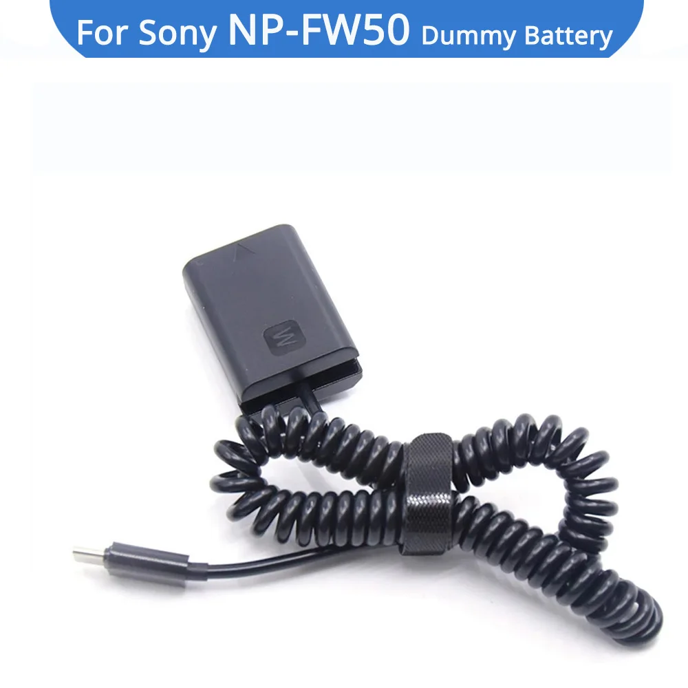 

USB C TO DC Coupler AC-PW20 NP-FW50 Dummy Battery With Spring Cable For Sony ZV-E10 A7M2 A7II A7S2 A7R A7RII A6000 A6300 A6400