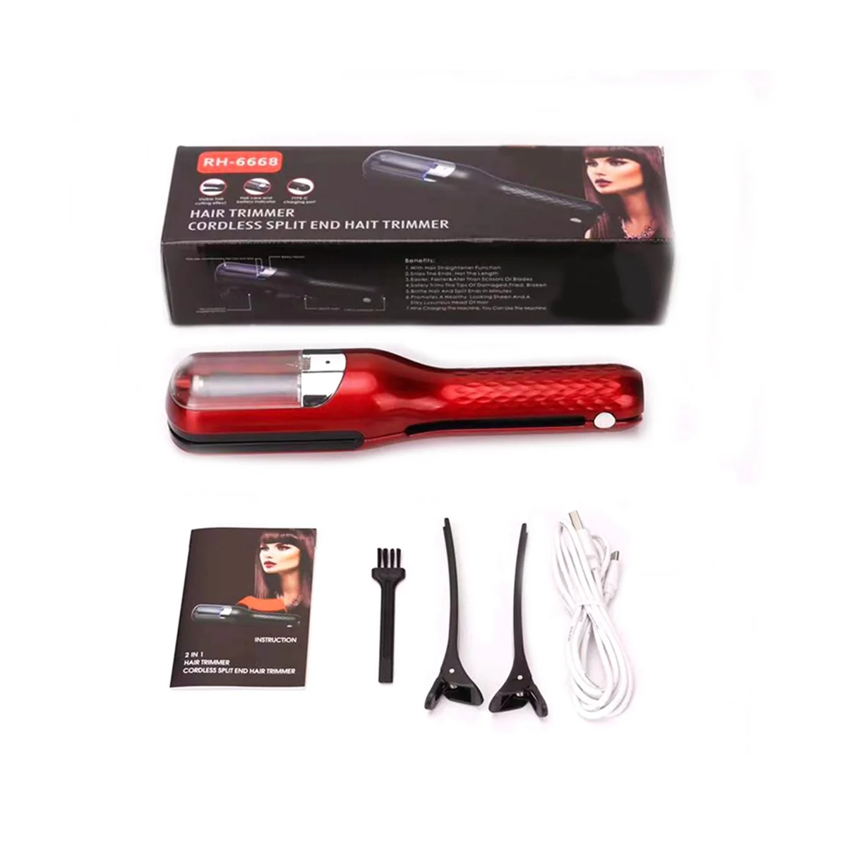 

Hair Split Ends Trimmer Remover Damaged Hair Repair Hair Care Treatment Rechargeable Cordless Hair Cutting Red US Plug