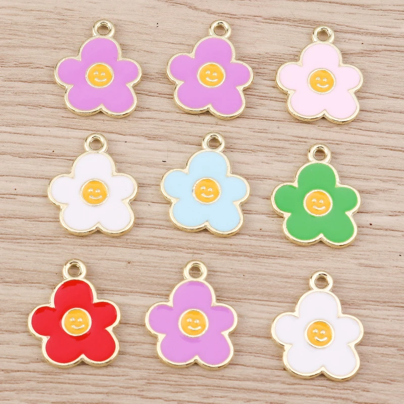 

10pcs 15x17mm Candy Colors Cute Enamel Flower Charms for Jewelry Making DIY Handmade Drop Earrings Pendants Necklaces Craft Gift