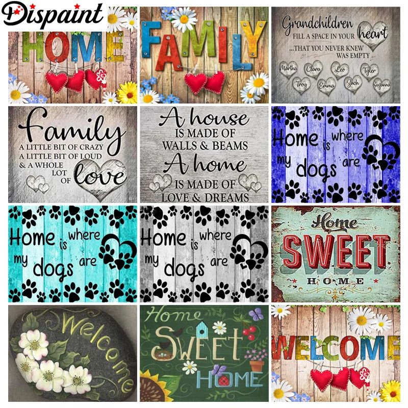 

Dispaint Diy Full Square Round Drill 5D Diamond Painting Cross Stitch Diamond Embroidery "Scenery Text Flower" Home Decor Gift