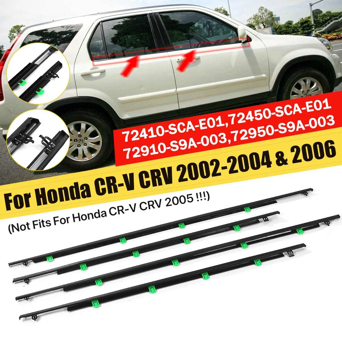 

4pcs For Honda CRV CR-V 2002-2004 2006 Car Outer Window Weatherstrip Weather Strip Seal Rubber Strip Moulding Trim Seal Belt