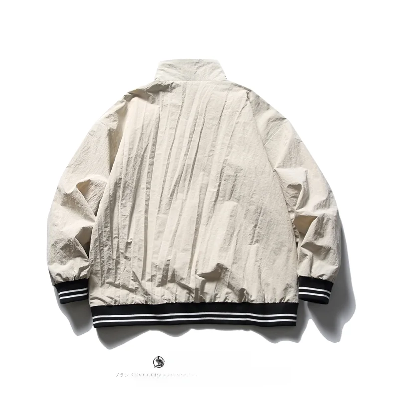 Японская мода воротник-стойка половина молнии контрастные цвета пэчворк Ретро