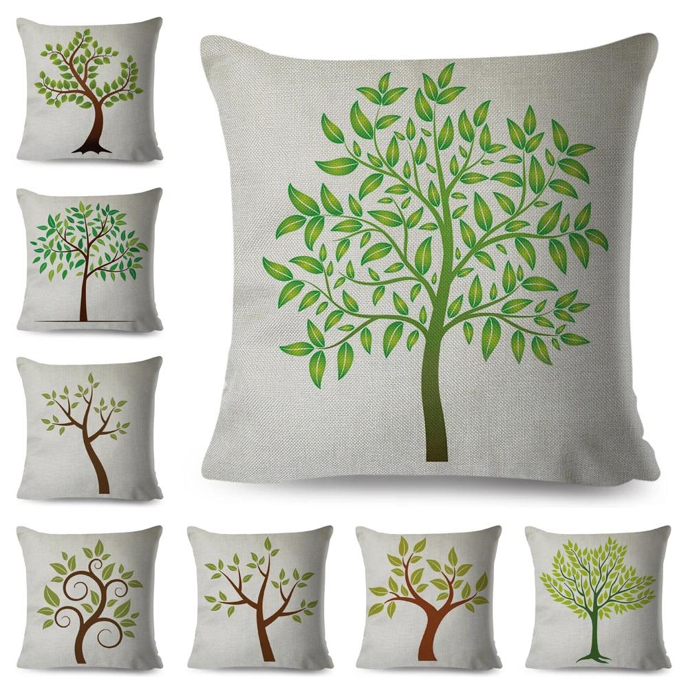 

Nordic style Cushion Cover Decor Cartoon Green Leaf Tree Print Pillow Case for Sofa Car Home Polyester Pillowcase 45x45cm