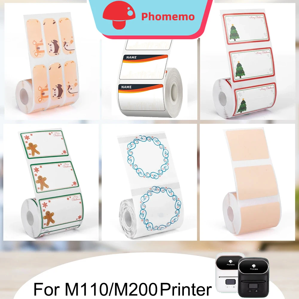 

New Phomemo Thermal Papel for M110/M200 Printer Home Office Labels Colorful Adhesive Paper Round Square Printable Sticker Paper