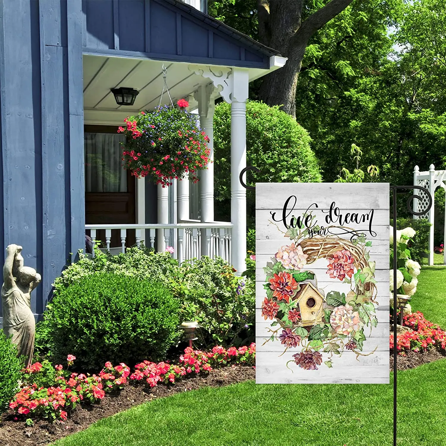 

Live Your Dream Decorative Welcome Home Spring Flower Wreath Garden Flag Banner for Outside House Yard Home Decorative