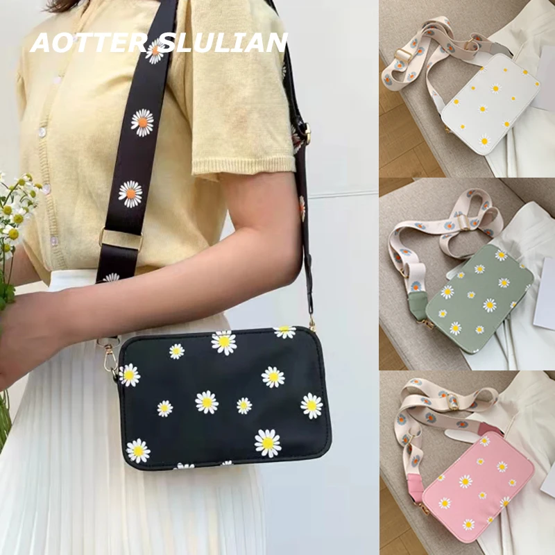 

Luxury Messenger Totes Simple Square Cross Body Bag Wide Strap Shoulder Bolsos Popular Flowers Pouch Bag Women's Handbags Purses