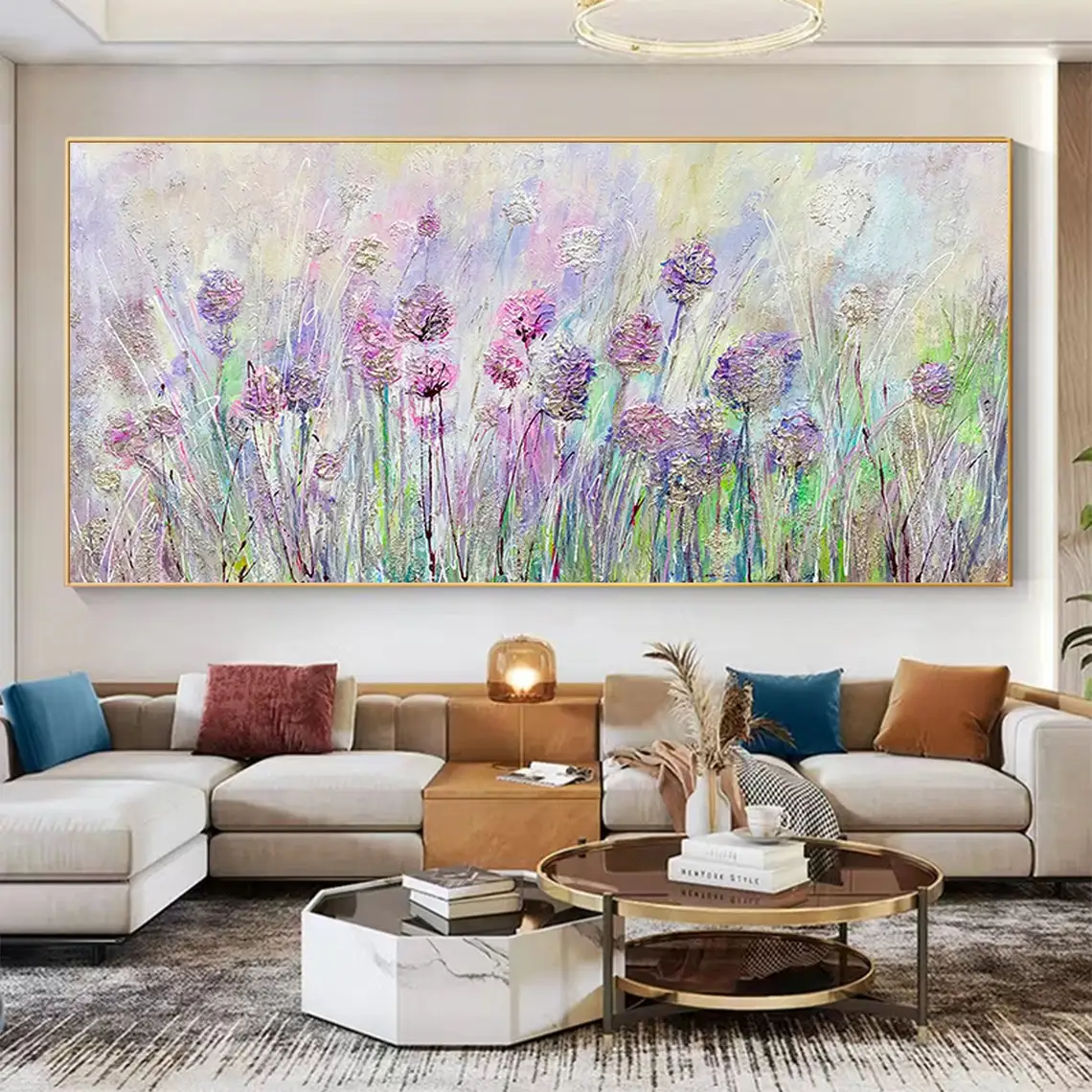 Абстрактные цветы картина маслом холст большой современный красочный цветочный