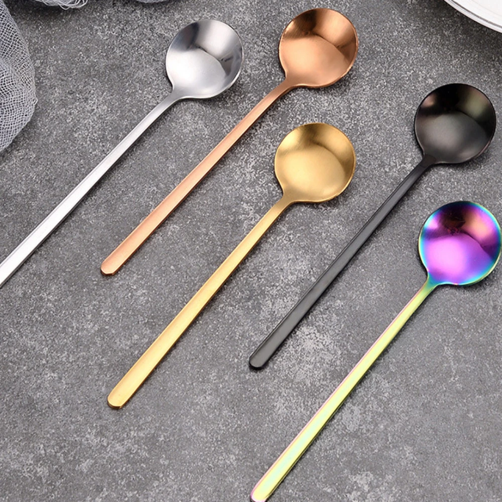 

410 Stainless Steel Coffee Spoon Round Head Spoon Korean Style Spoons Honey Dessert Gift Mixing Spoon Kitchen Accessories