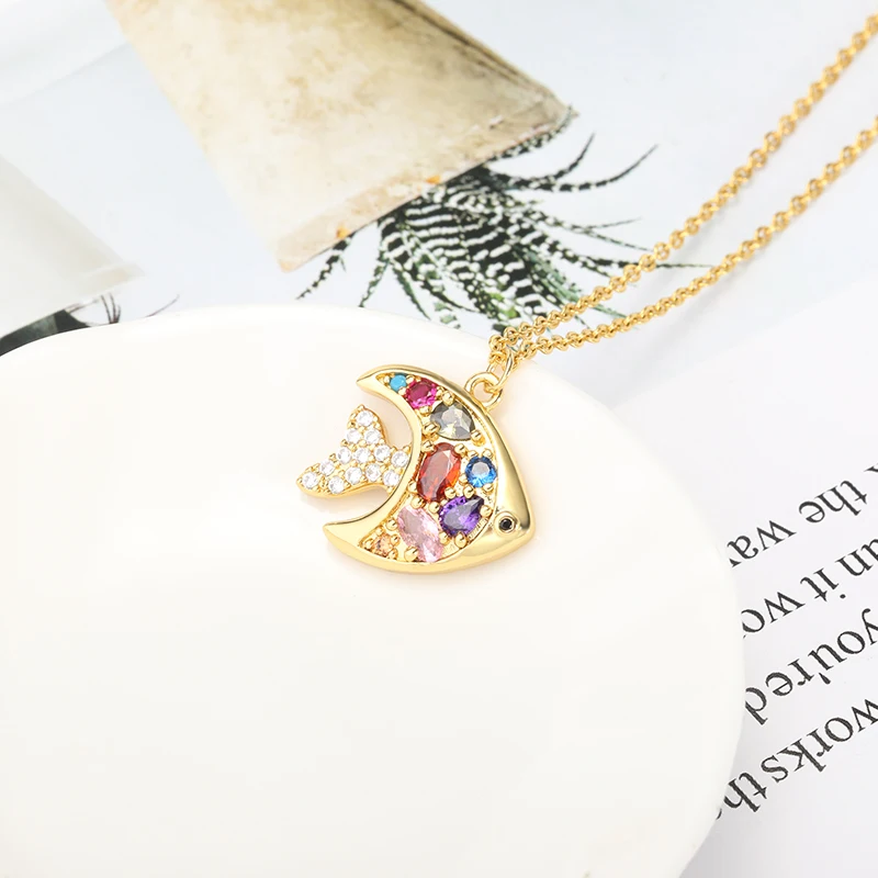 

Fashion Colorful Zircon Crystal Inlaid Gold Color Fish Pendant Necklaces For Women Girls Children's Day Gift Aesthetic Jewelry