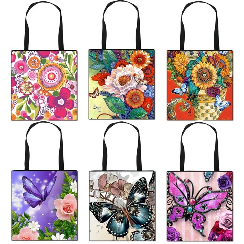 

Fashion Butterfly Print Tote Bag Ladies Large Capacity Travel Bag Outgoing Shopping Bag Folding Portable Handbag