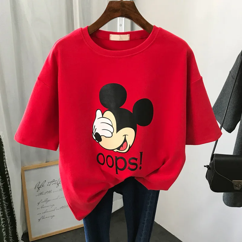 Cartoon Disney Mickey Mouse Pattern Short-sleeved T-shirt Summer Girls T-shirt Cute Pattern Loose T-shirt Women's Gifts