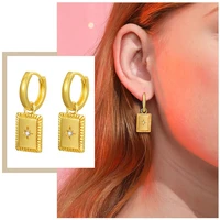 women drop earrings rectangle dangle with aaa cz stone star gold color solid metal earrings girls vintage street jewelry 2022