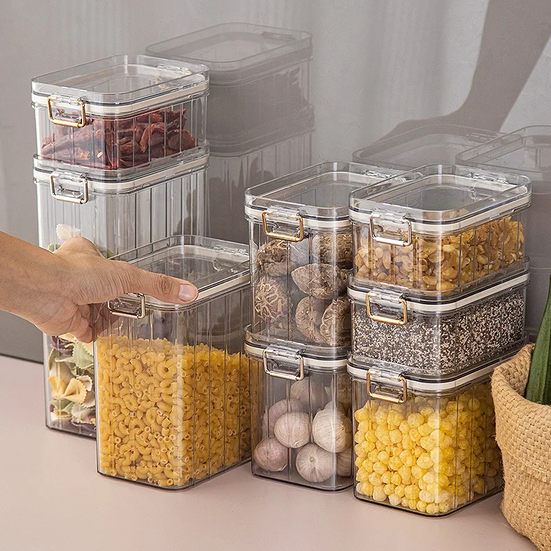 

Kitchen Organizer Clear Stackable Storage Box Food Sealed Storage Jar Plastic Organizing Boxes Large Capacity Fridge Storage