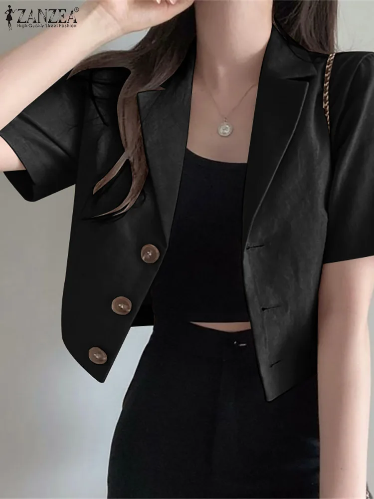 

Women Casual Short Sleeve Outwear ZANZEA Summer Thin Blazer 2022 Fashion Lapel Short Tops Office Lady Cotton Baggy Suit Oversize