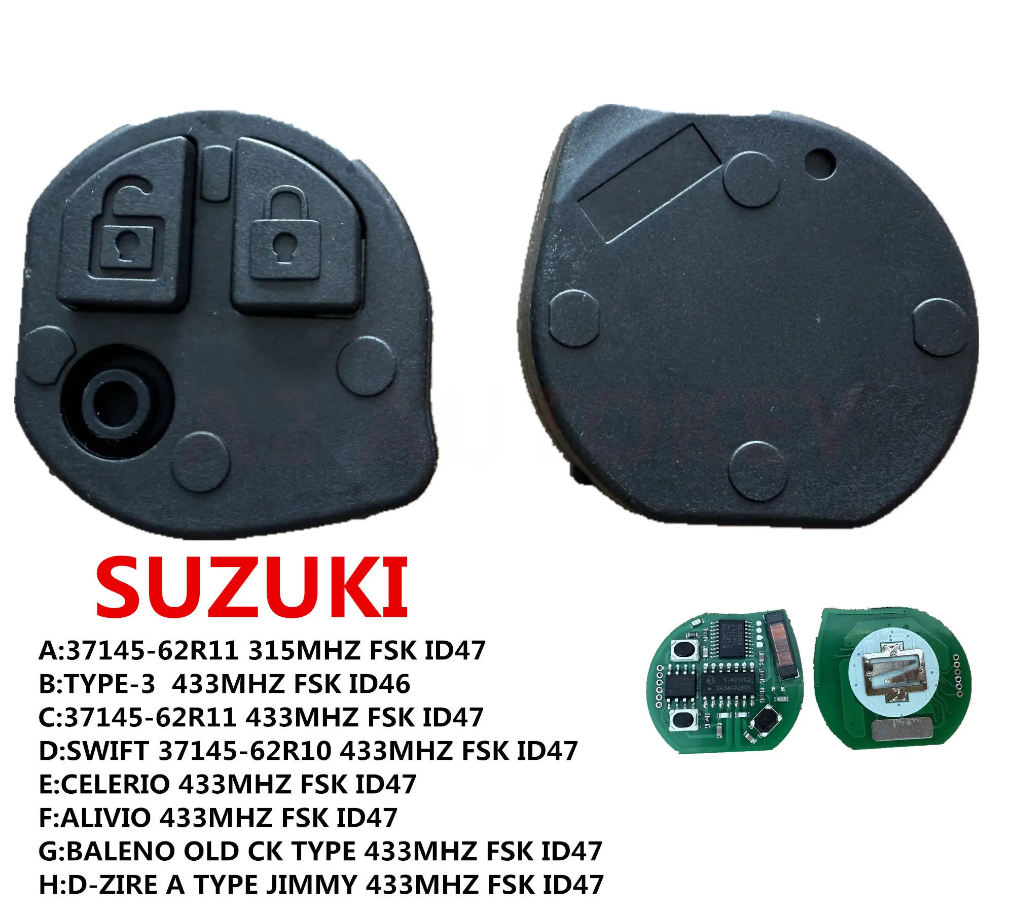 Фото Сменный брелок KEYECU FSK 433 МГц ID47 с чипом, 2 кнопки для Suzuki Celerio Alivio Baleno Old Ck Type D-Zire A Type Jimmy №3