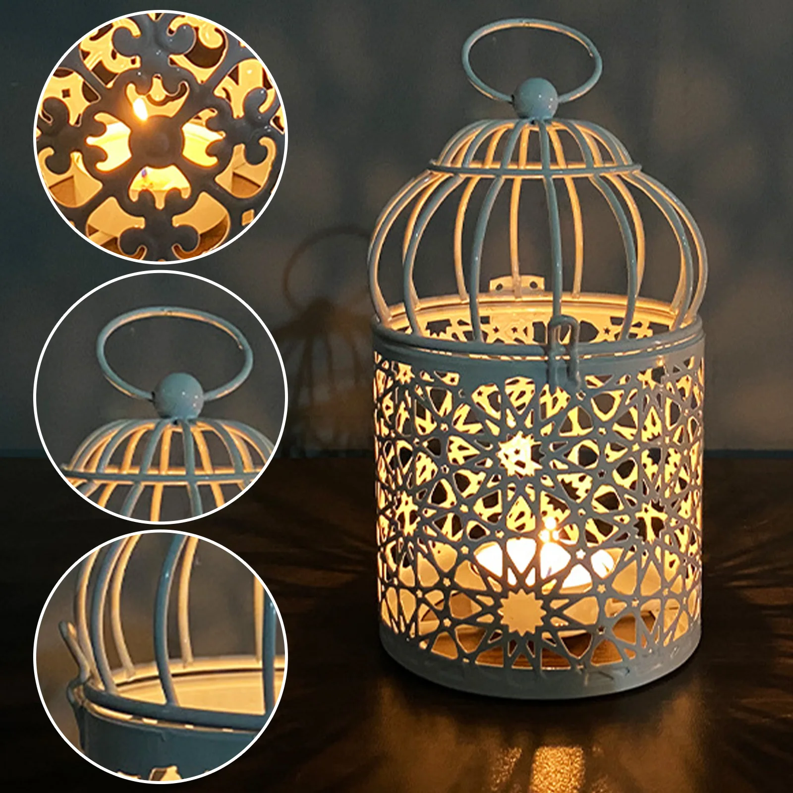 Hanging Birdcage Tealight Lantern Hollow Candle Holders For Table Wedding Party Home Decor White