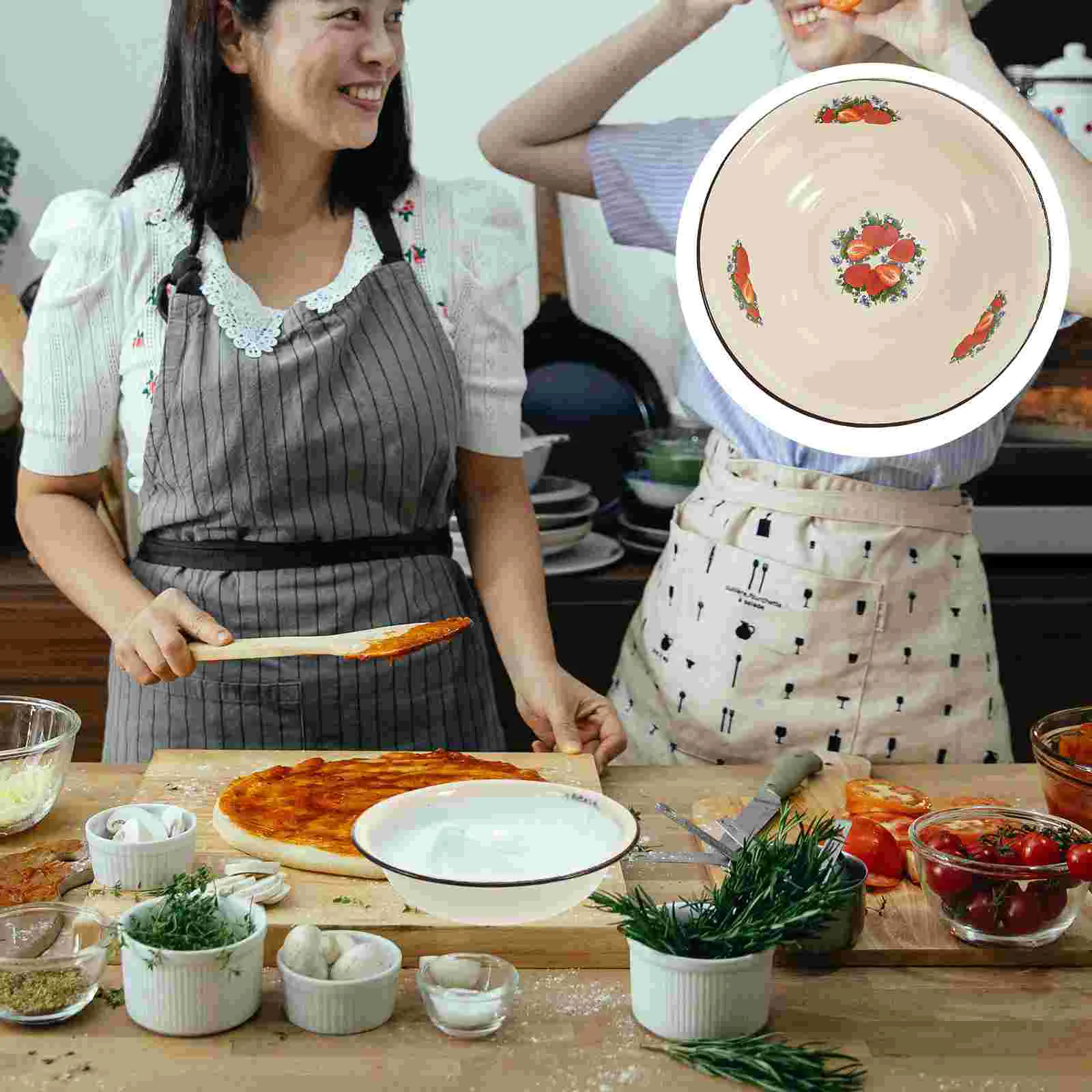 

Enamel Basin Retro Enameled Bowl Chinese Home Gadgets Noodle Food Storage Holder Old-fashioned Container Griddle Cleaning Kit