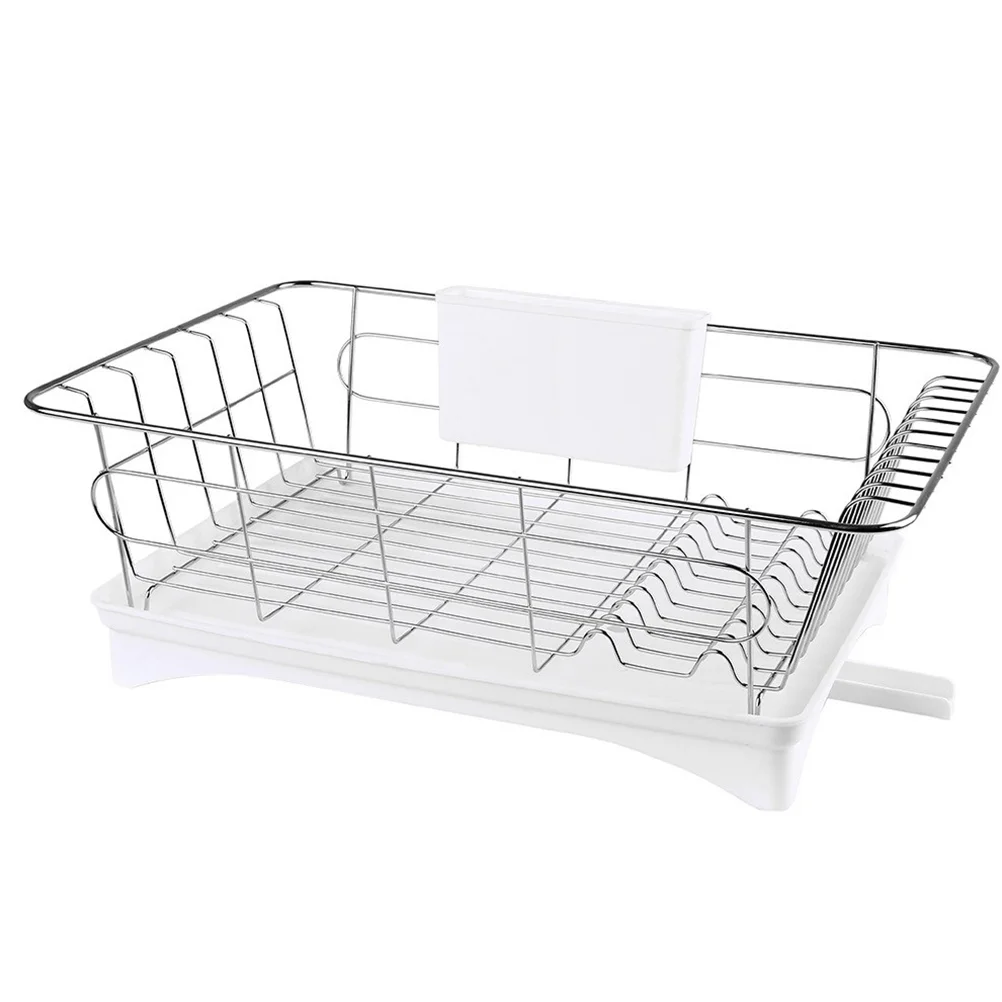 

Dish Rack Drainer Holder Kitchen Drying Organizer Steel Cutlery Plate Stainless Tray Strainer Wooden Shelf Sink Drain Utensil
