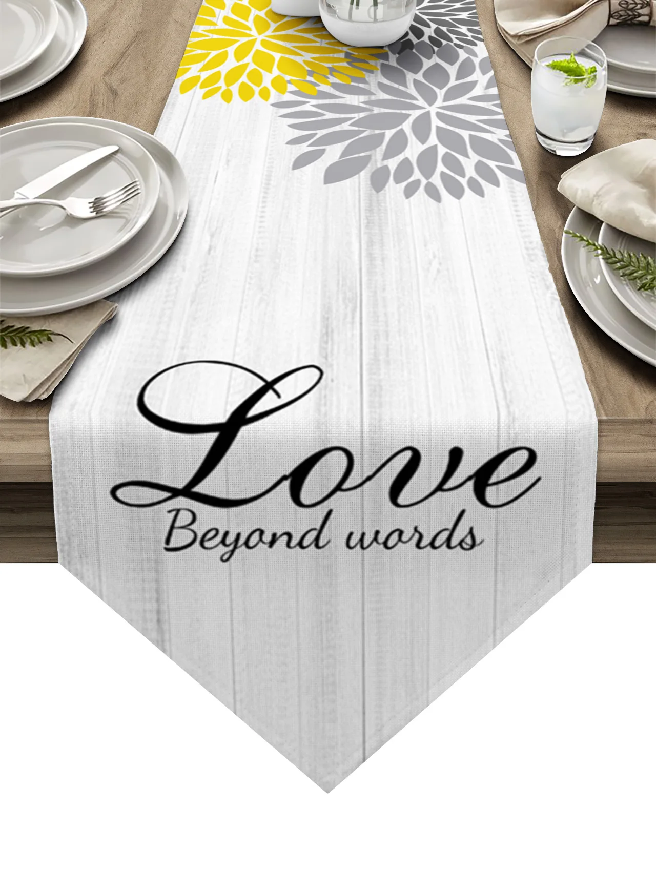 

Серо-желтая настольная дорожка с древесным рисунком Далии, Высококачественная хлопковая льняная настольная дорожка для свадьбы, отеля, дом...