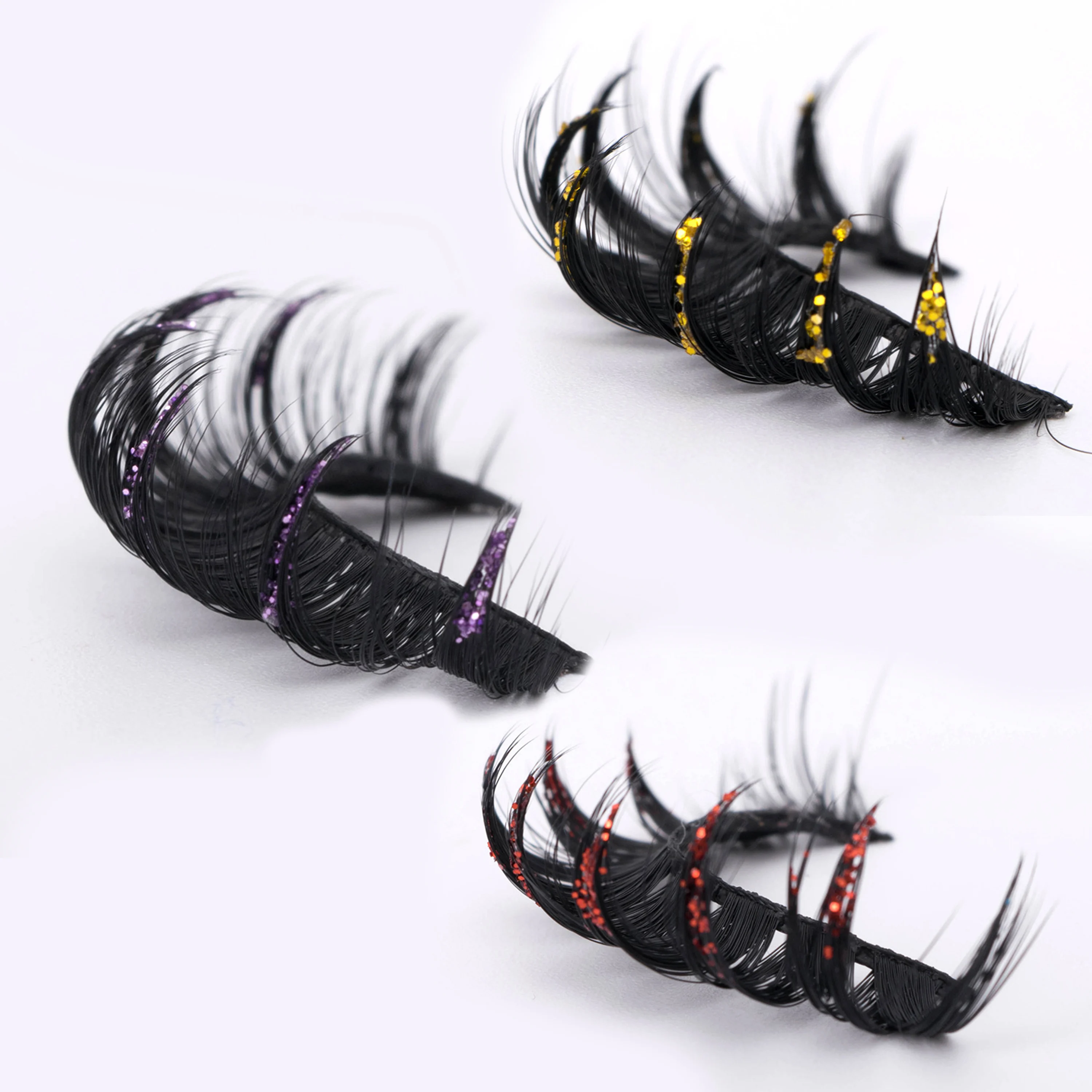 

Wholeasle Glitter Colorful Full Strip Lashes Customized Eyelash Cruelty Free 20mm D Curl Lashes Vendor High Quality Eyelashes