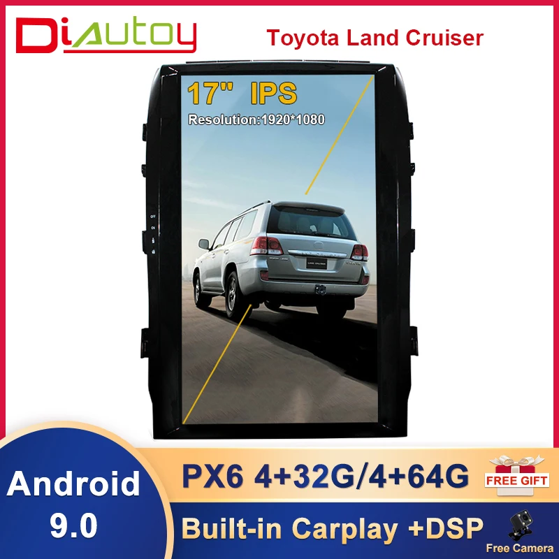 Сенсорный экран в стиле Tesla 17 дюймов встроенный Carplay Android 9 для Toyota Land Cruiser LC200 2008-2015