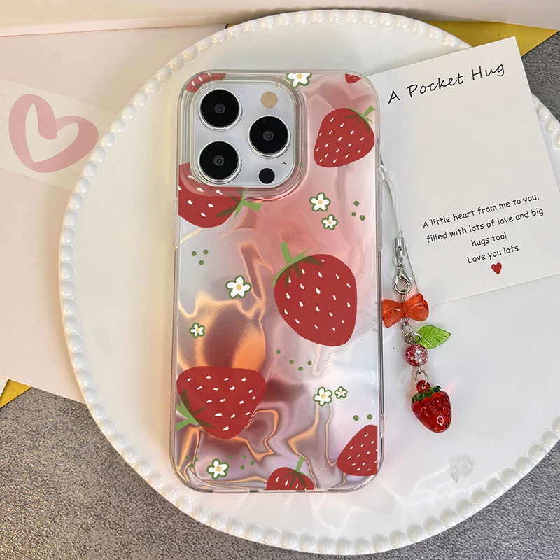 Модный чехол с клубникой и бантом для OnePlus Nord N300 N200 N30 N20 SE 4G девочек подвеской в