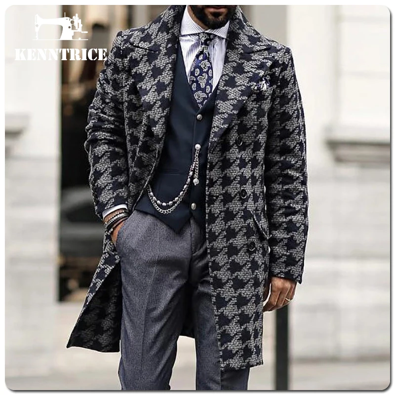 Kenntrice Long Design Trench Coat Vintage Stylish Designer Trend Fashion Casual Mid-Length Windbreaker Winter Men'S Style