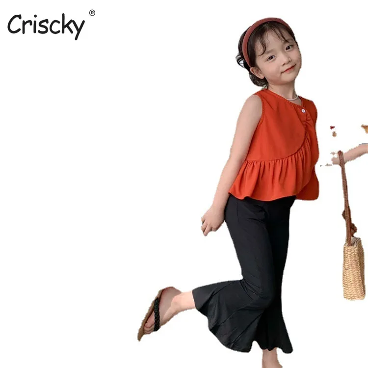 

Criscky Toddler Kid Baby Girl Summer Clothes Sleeveless Cotton Blouses Elegant Casual Children Cute Sweet Shirt Koeran Tee Top