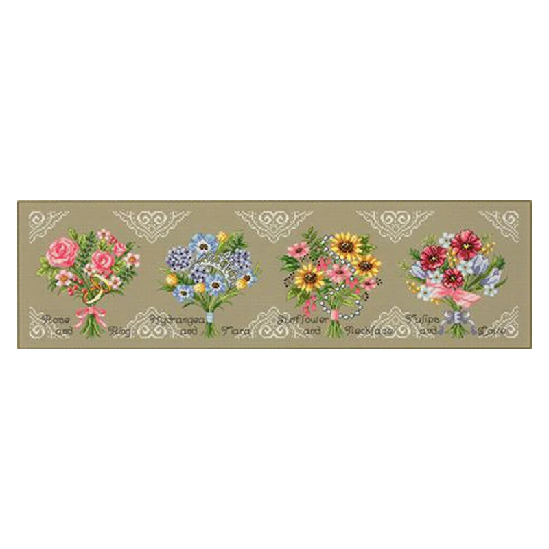 Amishop Gold Collection Counted Cross Stitch Kit The Bouquet Rose And Ring Hydrangea Sunflower Tulips Flower Flowers SO G121