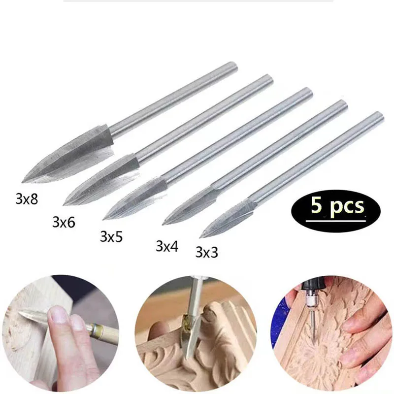 

5Pcs Wood Carving Drill Bit HSS Engraving Drill Bit Set Solid Carbide Root Milling Grinder Burr Precise Woodworking Carve Tools