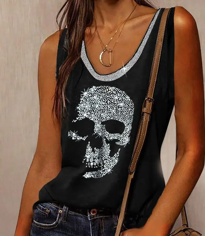 

2022 Summer Women's European and American Street Pullovers Round Neck Loose Sleeveless T-shirt