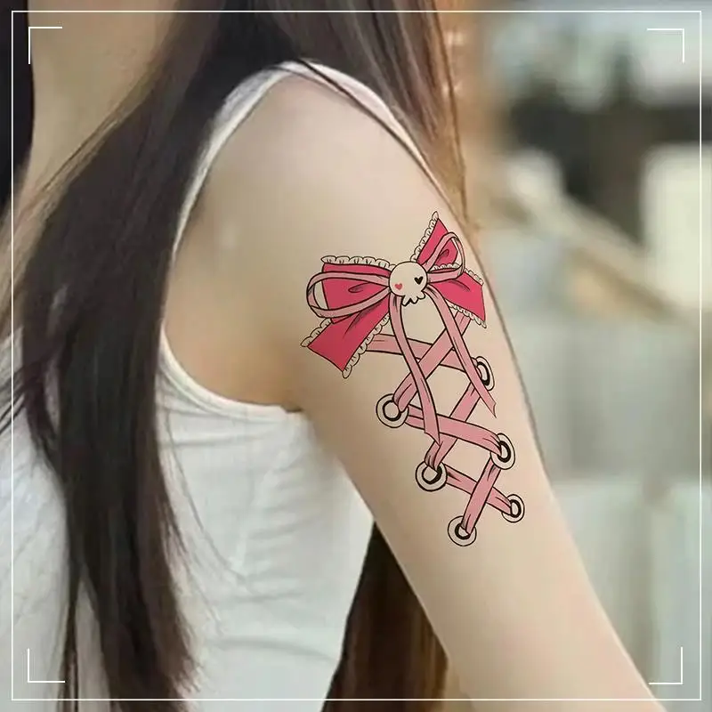 Милый галстук-бабочка с черепом Временные татуировки мультяшная девушка