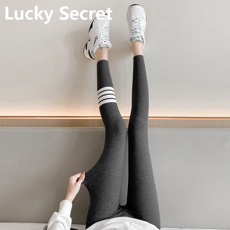 Pants Women's leggings small leggings elastic outer wear plus thick winter thread sanding vertical stripes thin cotton pants