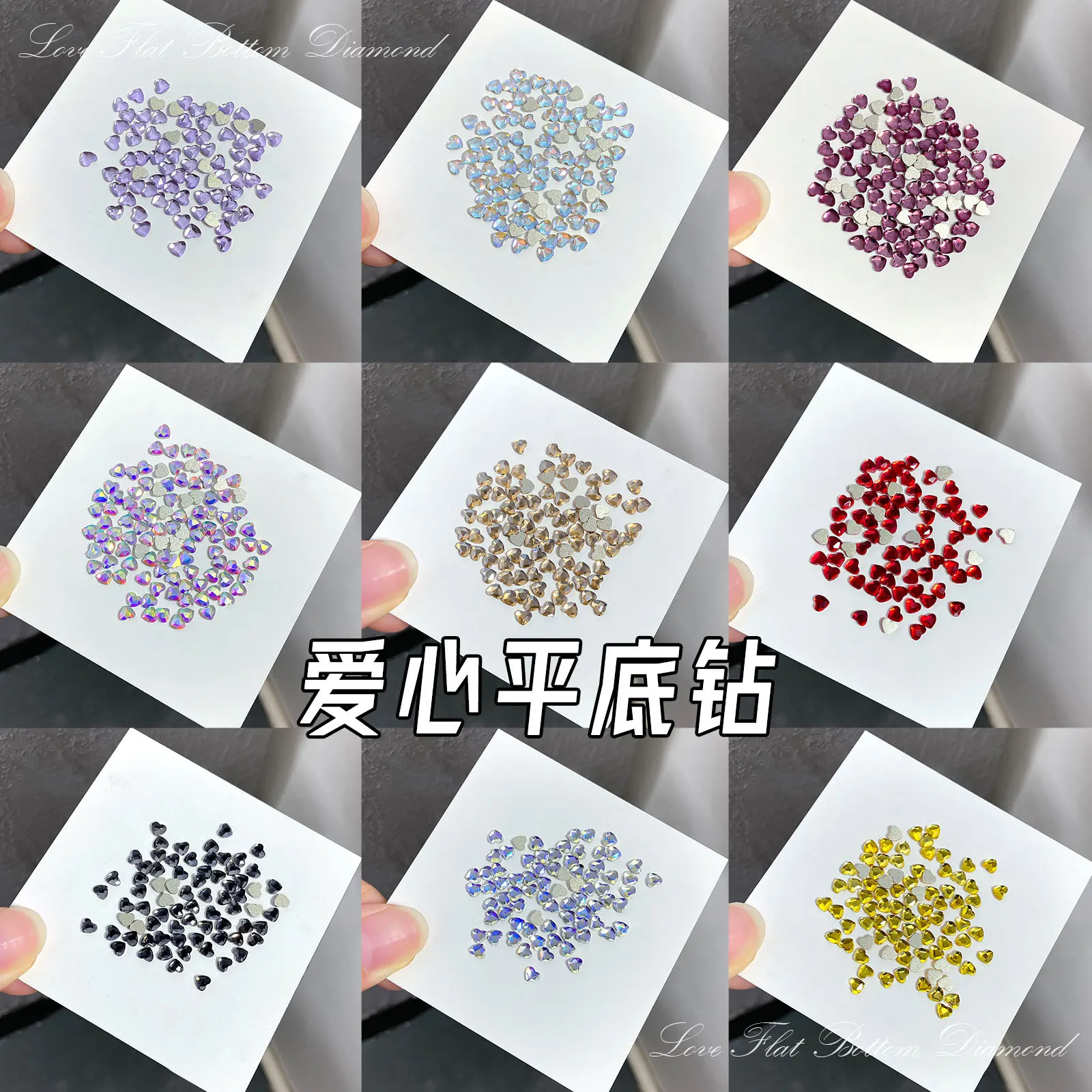 

50pcs/30pcs Japanese Colorful Mini Peach Heart Nail Art Charms Kawaii Crystal Rhinestone Glass Love Nail Decorations Accessories