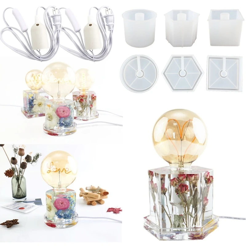

Cylinder Light Resin Mold Square Hexagonal Lamp Holder Silicone Resin Mold for DIY Table Craft Wedding Lamp Home Decor