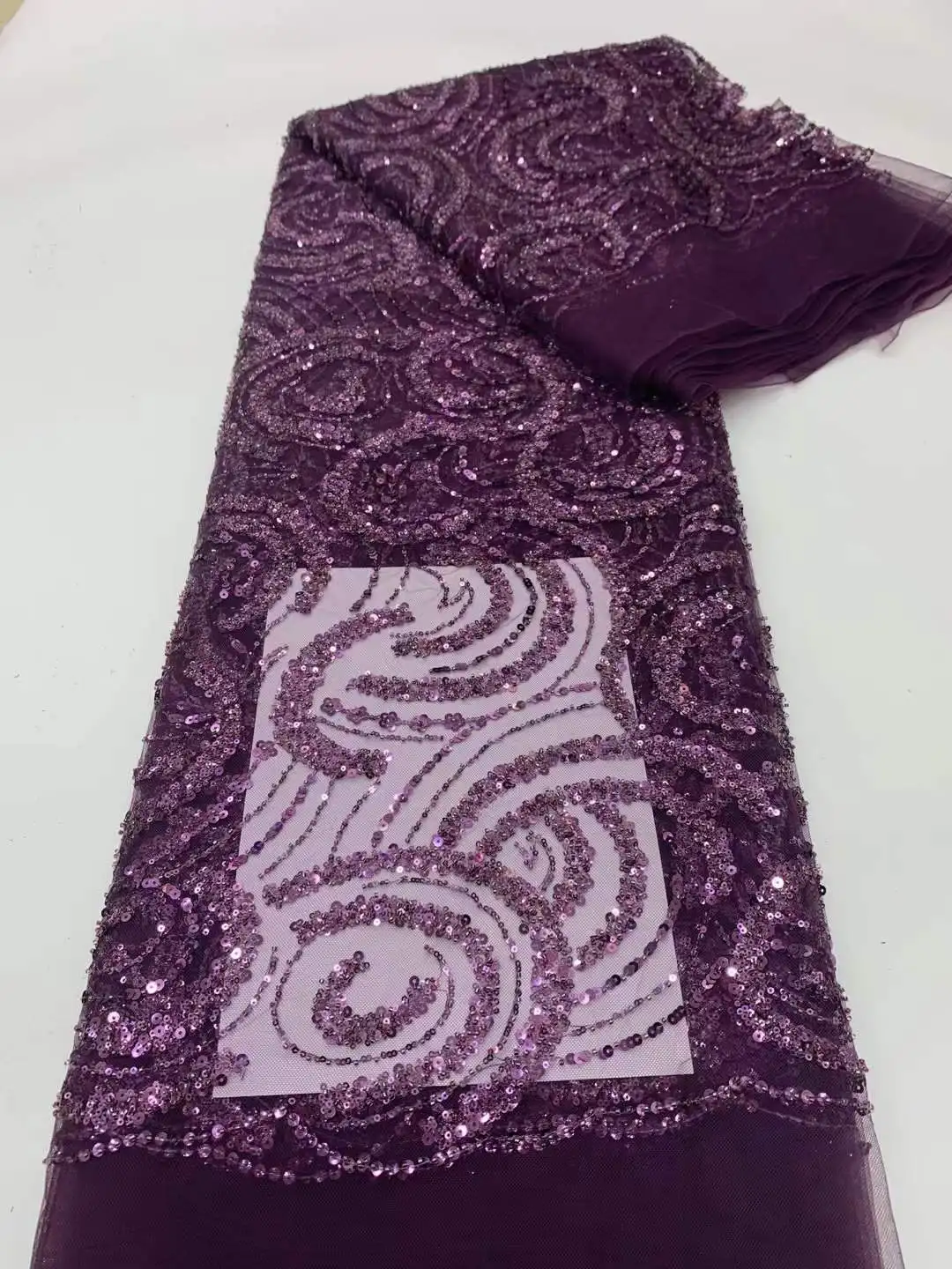 Розовая кружевная ткань Нигерия бисер Роскошная с жемчугом африканская для