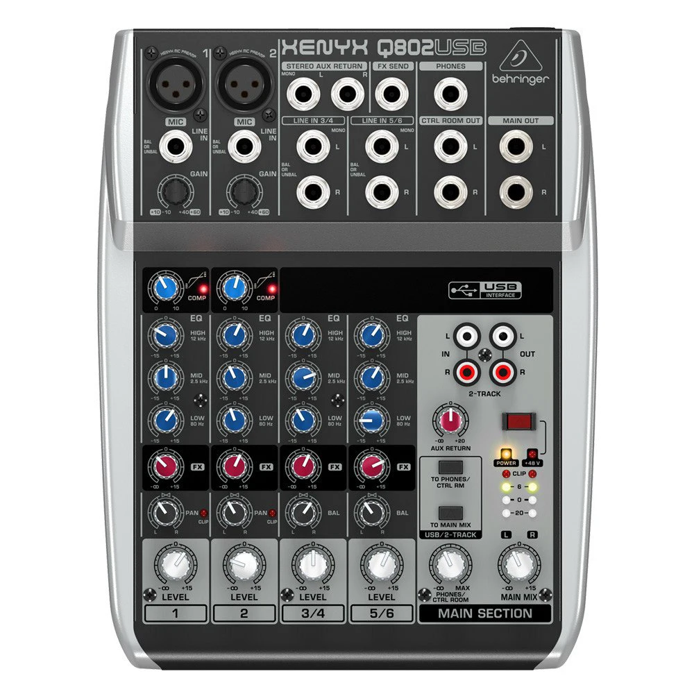 

Behringer Xenyx 802 8-channel Mixer Q802USB Mixer with USB 8-input, 2-bus Analog Mixer with 3-band EQ and USB Audio Interface