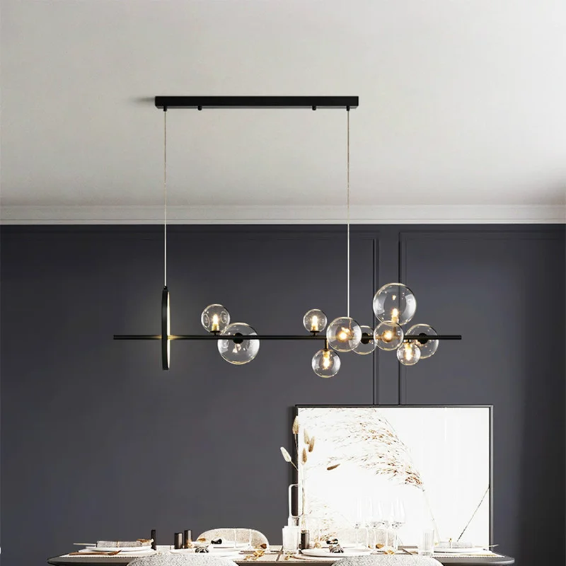 

Современная Люстра для столовой из прозрачного стекла, светодиодная люстра из пузырьков, прямой металлический подвесной светильник G9, подв...