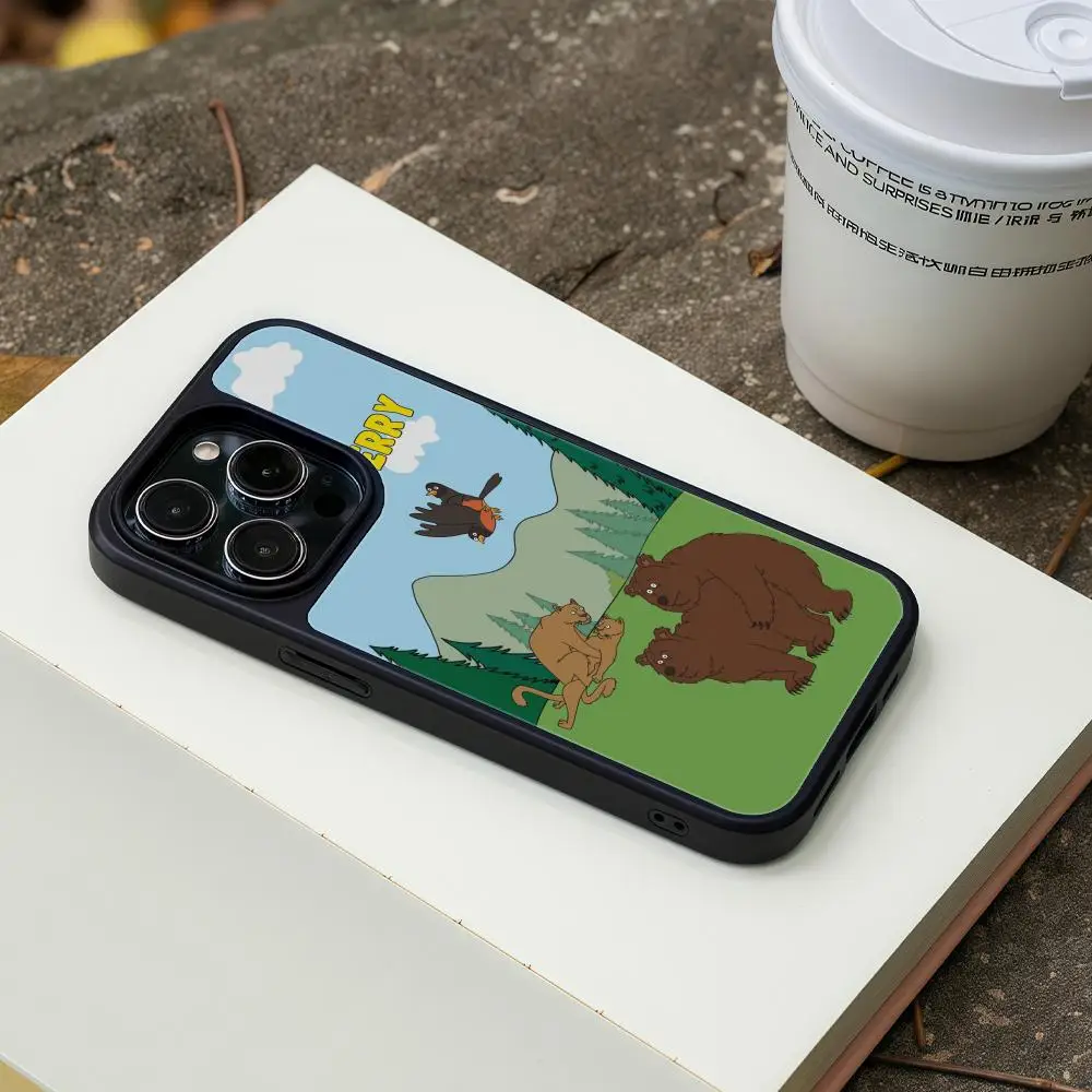 Чехол для телефона iPhone 17 16 15 14 13 12 Pro Max Plus, черная рамка, акрил, карбоновое волокно, жесткий корпус, мультяшный дизайн B-Brickleberrys (art.: 3920d84ea56fb) - 3920d84ea56fb