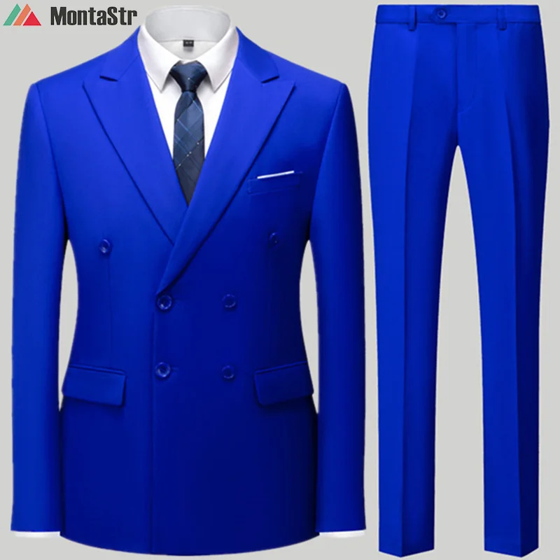 

Fashion New Men Casual Boutique Business Solid Color Slim Wedding Presiding 2 Pcs Suit Blazers Jacket Dress Coat Pants Trousers
