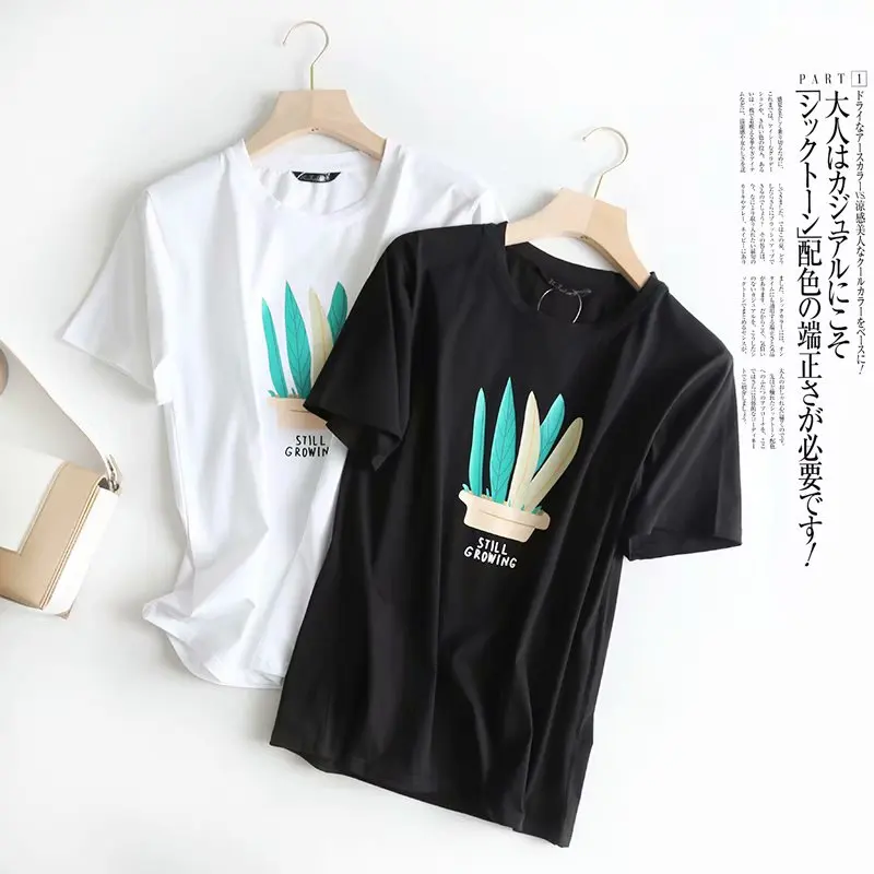 

2022NEW 2021 100% Cotton High Quality Summer Fashion T Shirt Casual Short Sleeve T-shirt Women black and white