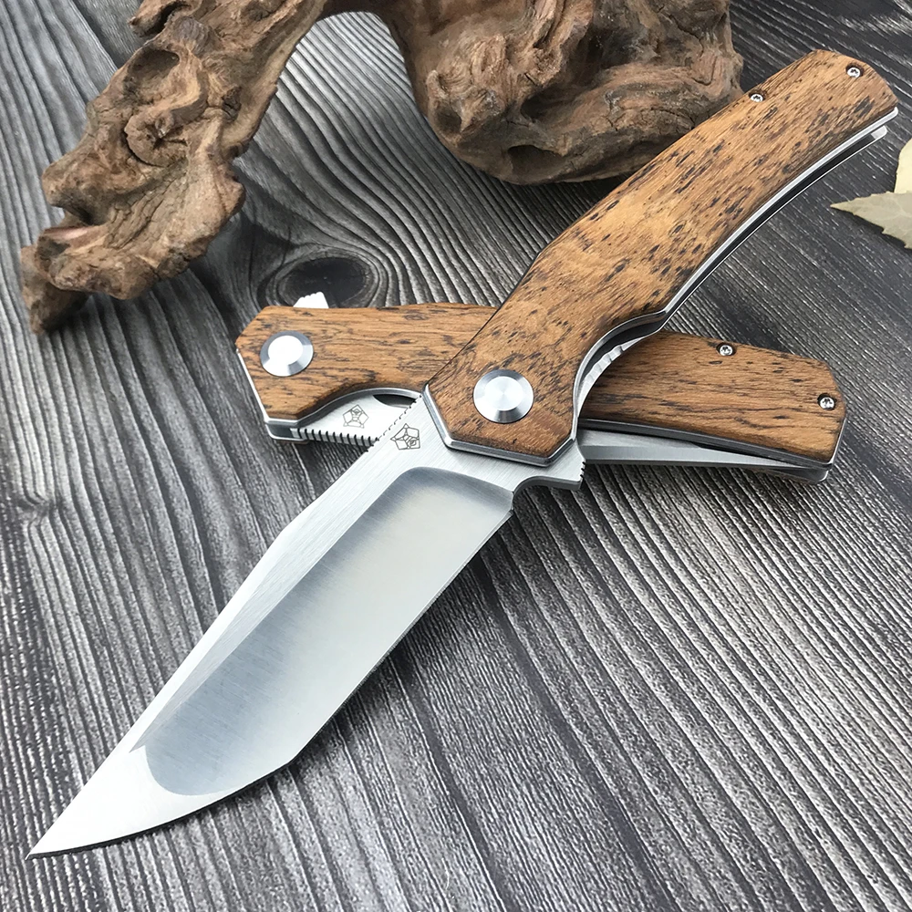

Shirogorov Outdoor EDC Pocket Flipper D2 Blade Combat Knives Folding Knife Survival Hunting Tactical Knife Wood Handle Jackknife