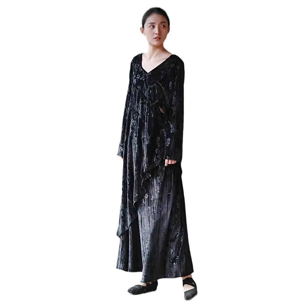 Женский вельветовый костюм UMI MAO новый весенне-летний в китайском стиле с принтом