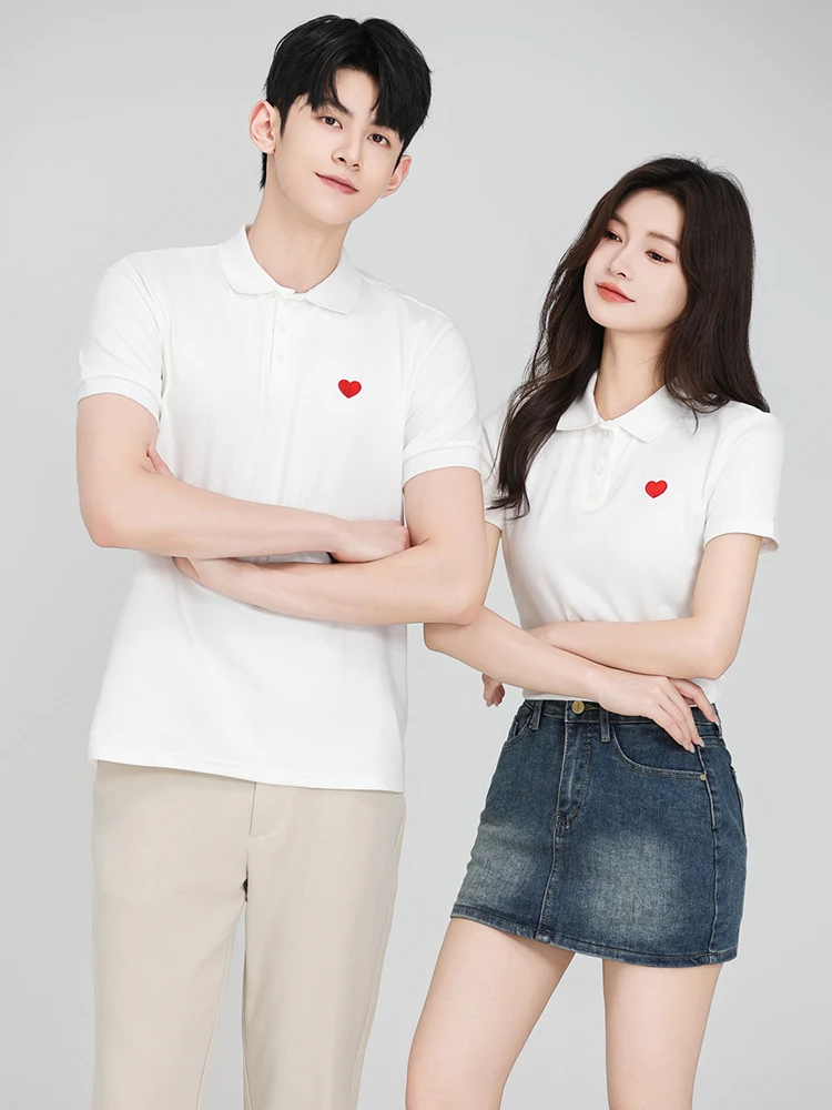 2024 Couple look Summer Clothing Pure Cotton Short sleeve Advanced Sense Polo Shirt T-shirt Wedding Photo Registration White ...