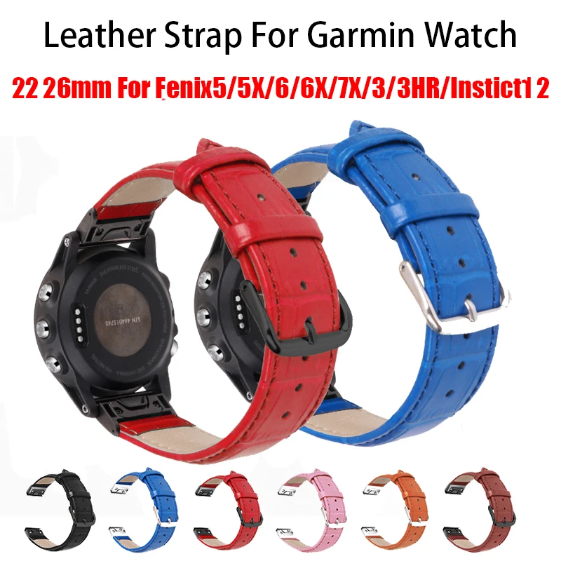 

20 22 26mm Leather Strap For Garmin Fenix 7 7X 7S 6 6S 6X Pro 5X 5 5s Plus Instinct 1 2 Quick Fit Wristband Enduro Sport Band