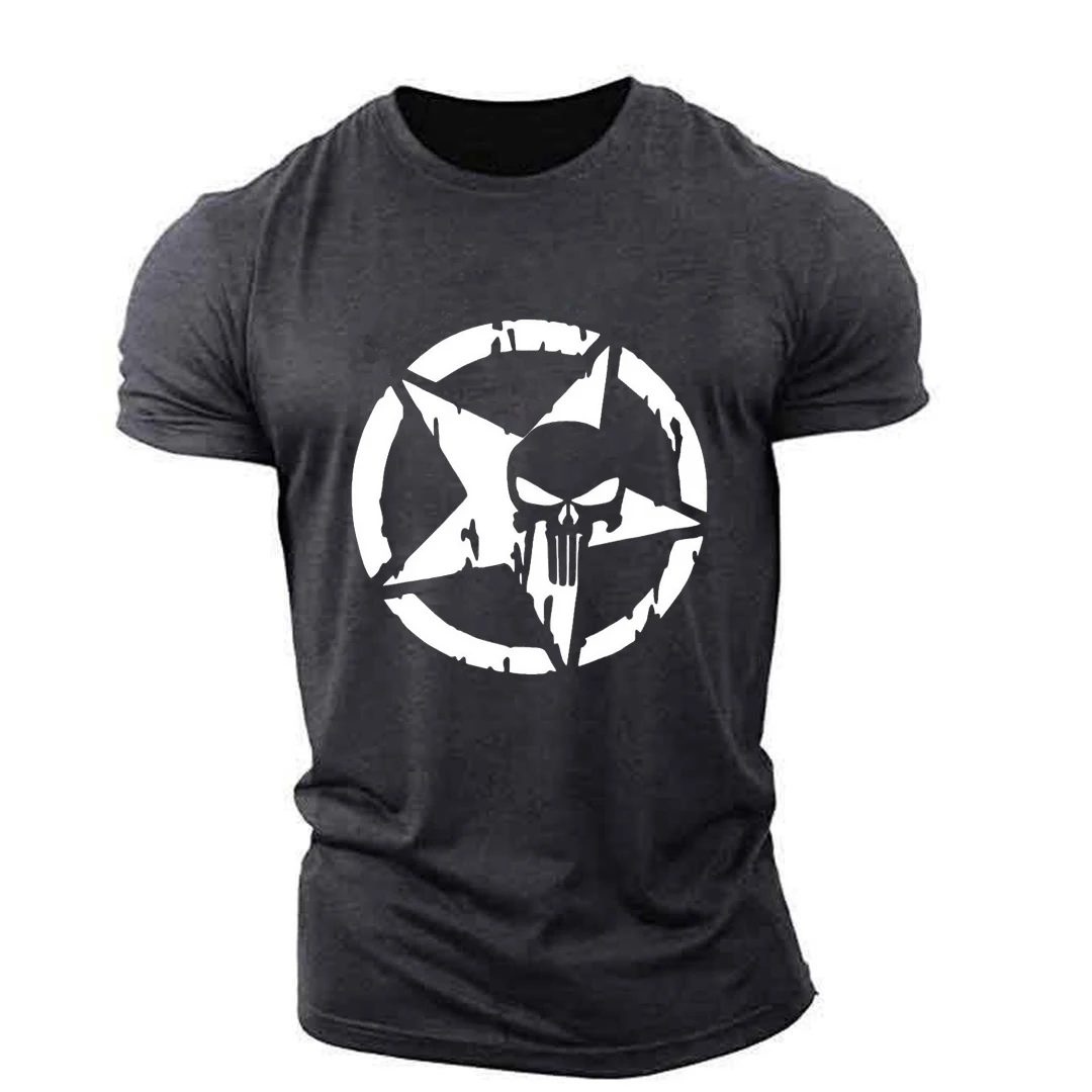 

2022 Hot Selling Punisher Skull Print T-Shirt Men's Lightweight Breathable Stretch Fit Muscle T-Shirt