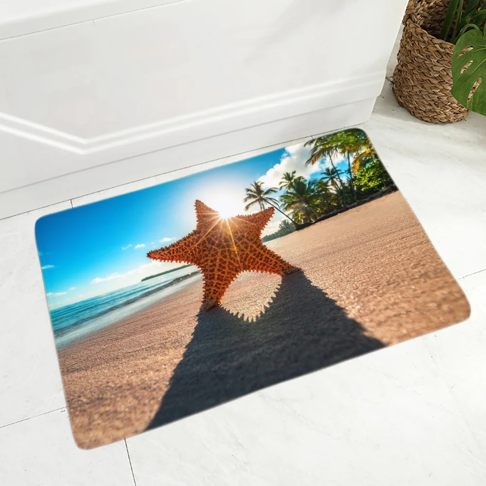 

3D Slip Mat Anti Entrance Washable Bathroom Rug Carpet Women Slipper Blue Beach Starfish Scenery Mat bedside Area Rugs